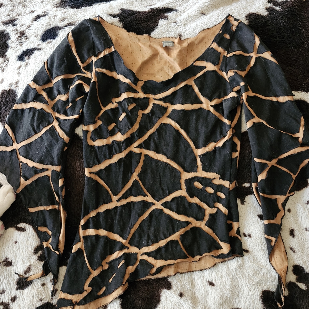 Abstract Black and Tan Women's Top